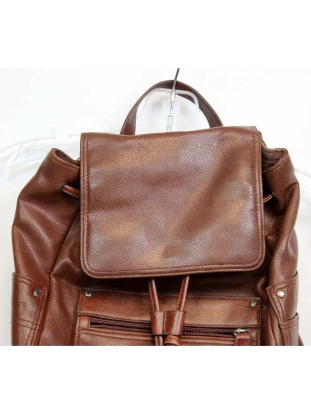 Relic Brown Leather Mini Backpack Drawstring Adjustable Straps Lined Flap Pocke